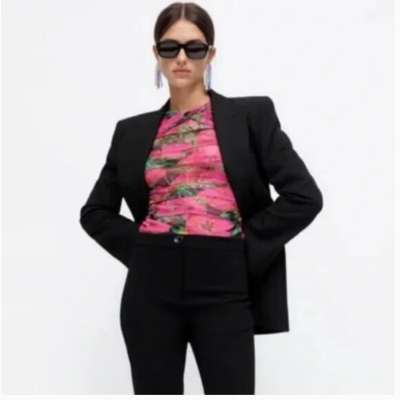 ZARA Pink Floral Printed Draped Tulle Mesh Top Size XL NEW WITH TAG! - Picture 9 of 12